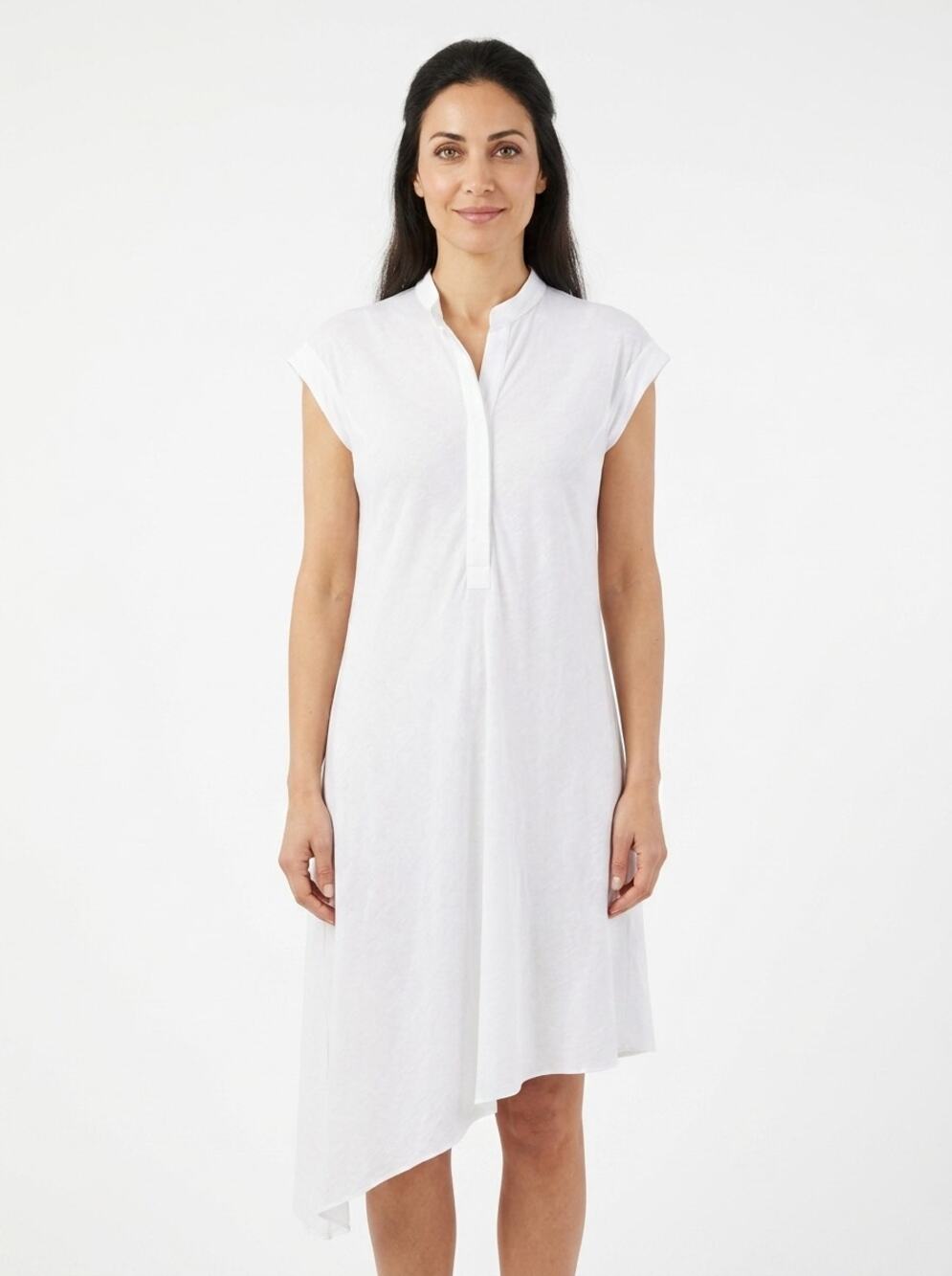 Brunello Cucinelli Made in Italy White Asymmetric Henley Dress Women Size M